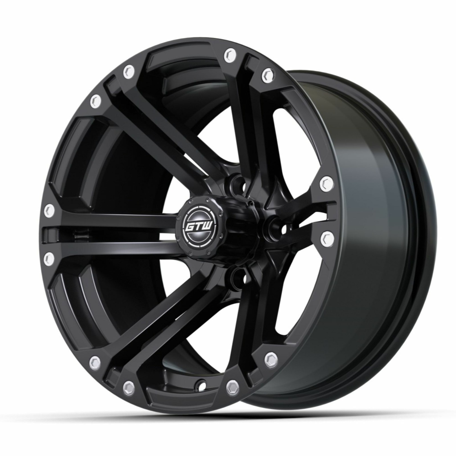 Set of 4 Golf Cart GTW Specter 12 inch Matte Black Wheel With 3:4 Offset