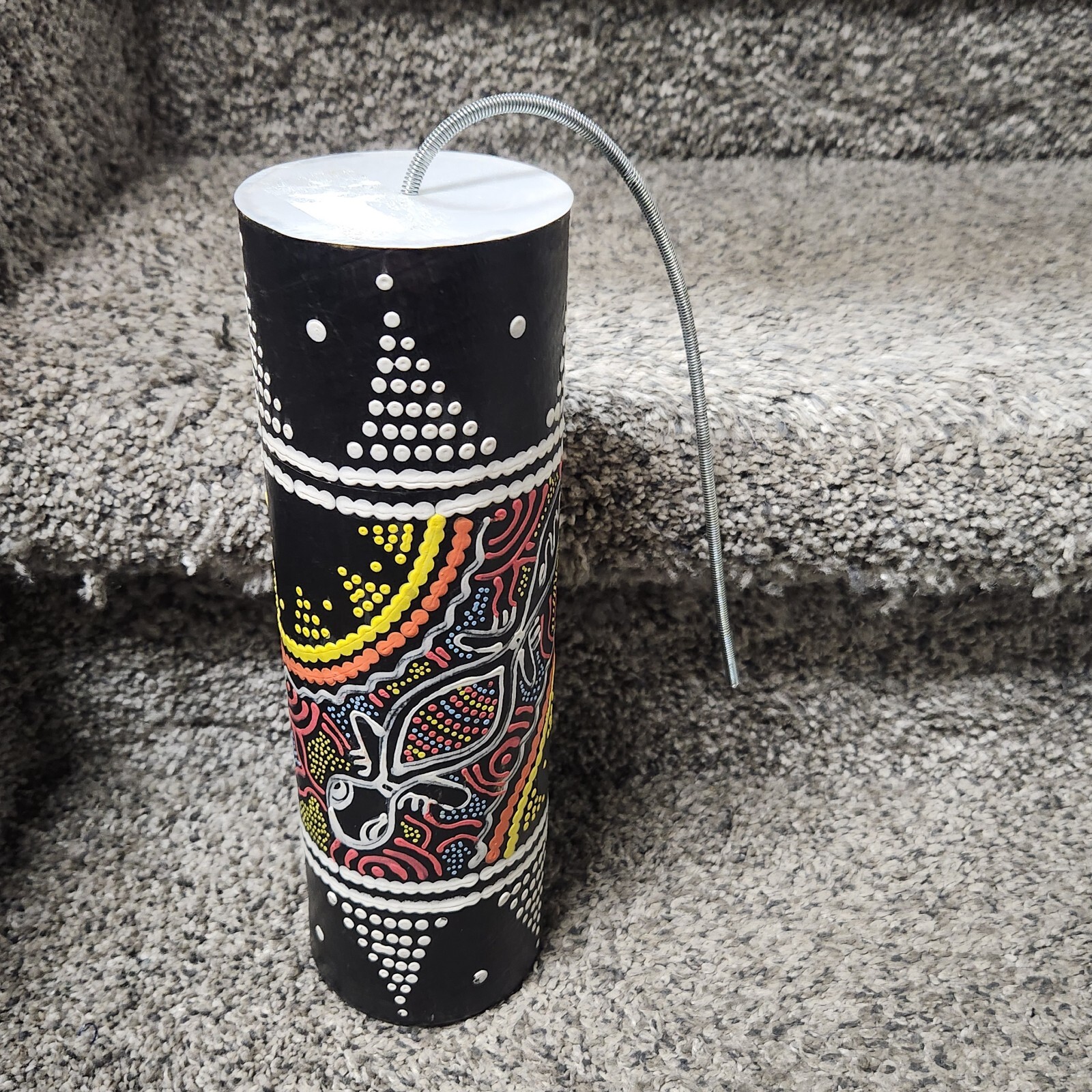 Spring Drum Thunder Tube Thunder Maker Lizard Hand Painted Indonesia