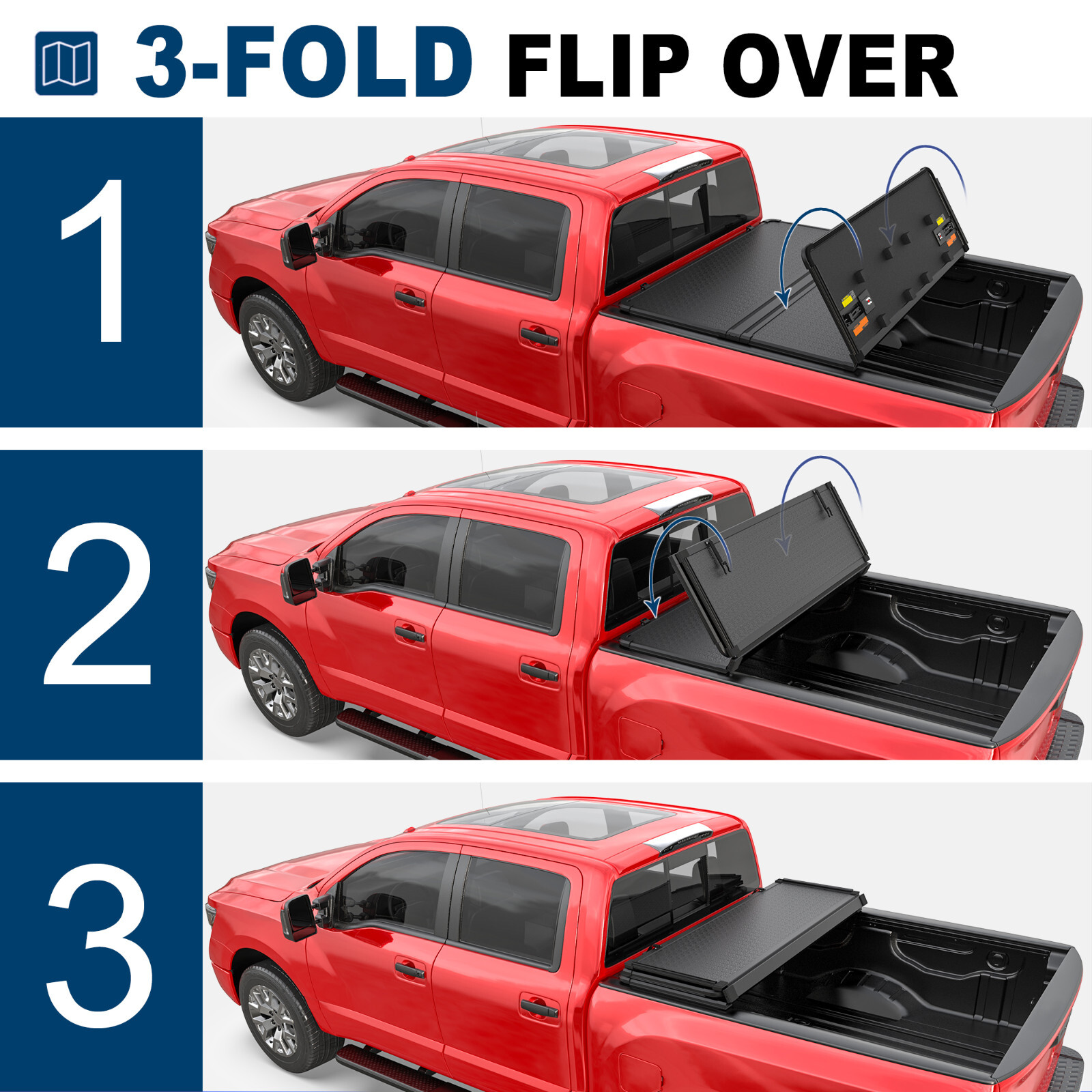 3 Fold 5FT Hard Solid Truck Bed Tonneau Cover For 2005-2024 Nissan Frontier