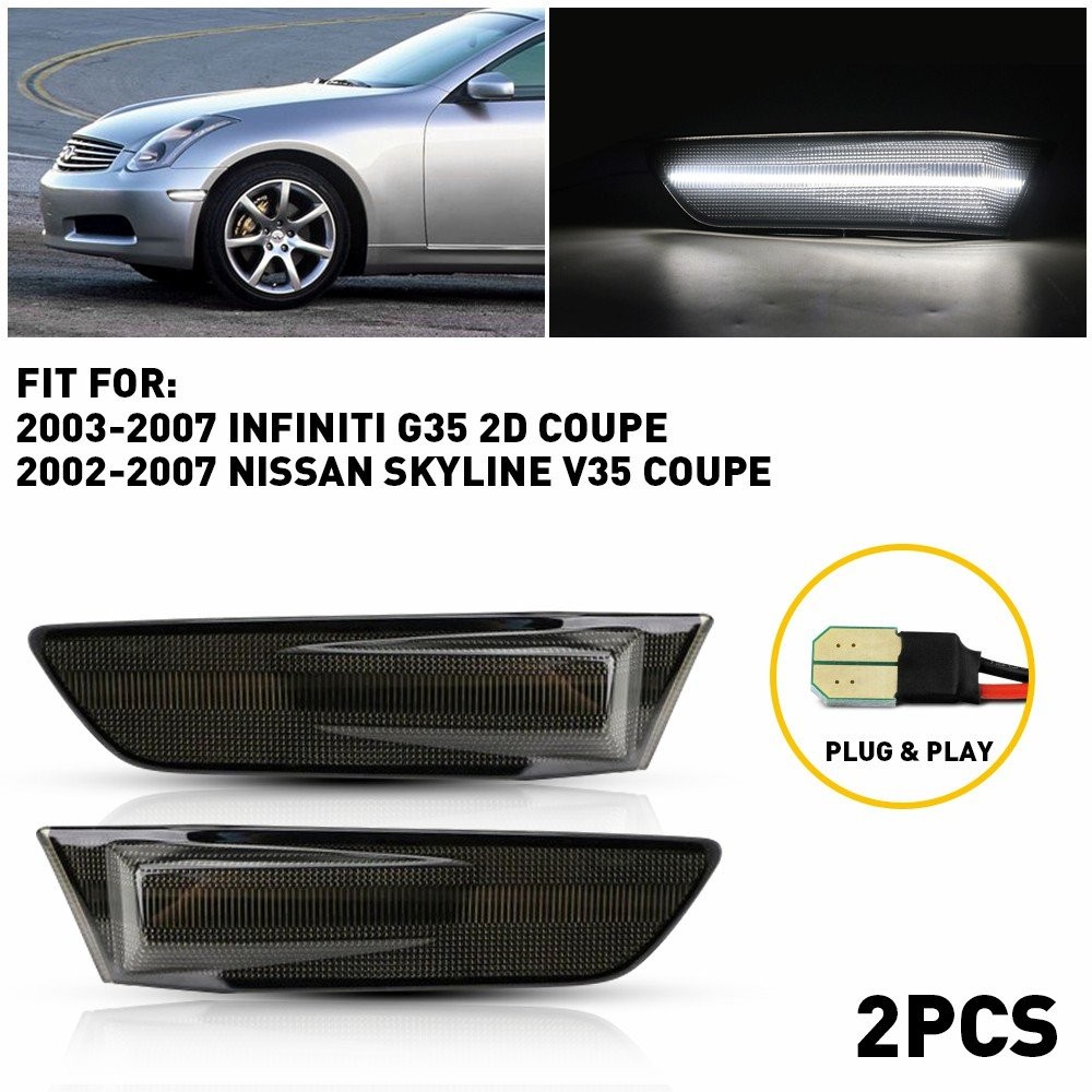 2002-2007 For Nissan Skyline V35 Bumper White Coupe LED Side Marker Lights 2pcs