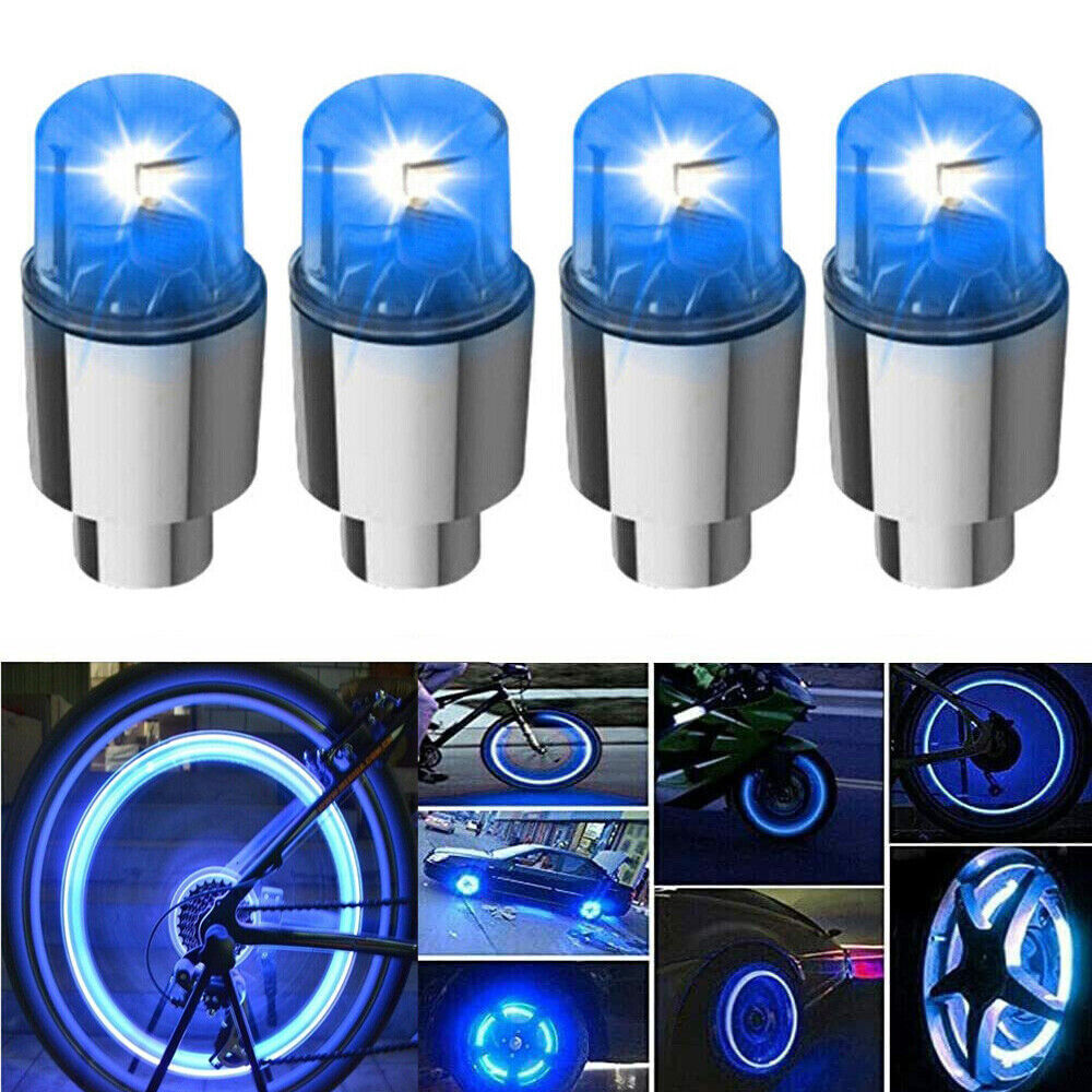 4x Car Tire Air Valve Stem Blue LED Light Caps Cover Auto Exterior Accessories
