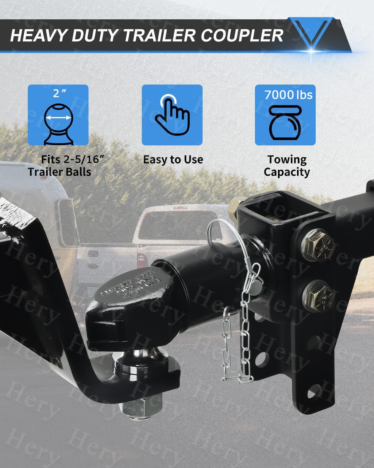 Adjustable Trailer Coupler 5-Position Channel-Mount Bracket 2″ 7000 lb With Bolt