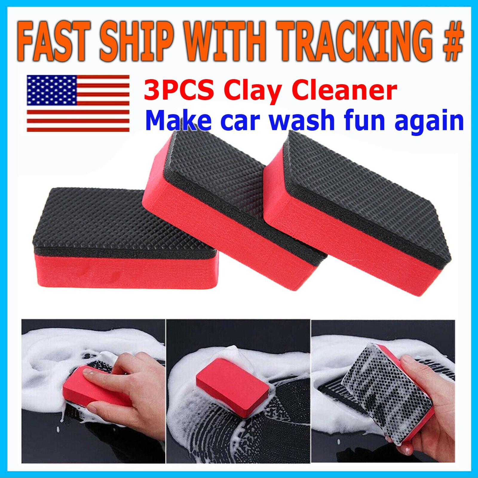 3x Pack Clay Bar Sponge Detailing Magic Car Clean Wash Cleaner Sludge Mud Remove