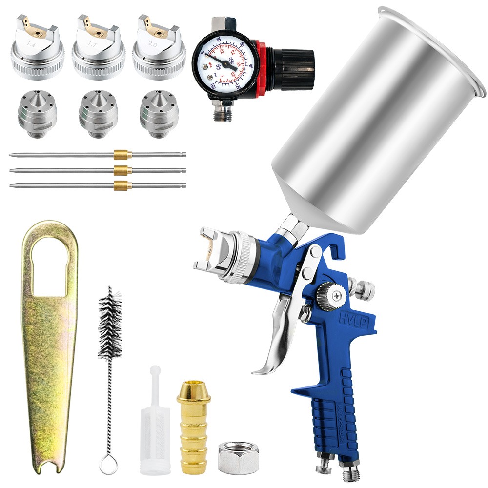 HVLP Gravity Spray Gun w/ Disposable Cup System 600ml 3 Nozzle Sizes for Auto