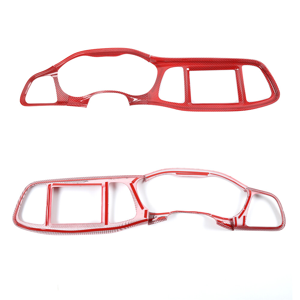 16PCS Red Carbon Fiber Center Interior Dash Trim Kit for Dodge Challenger 2015+