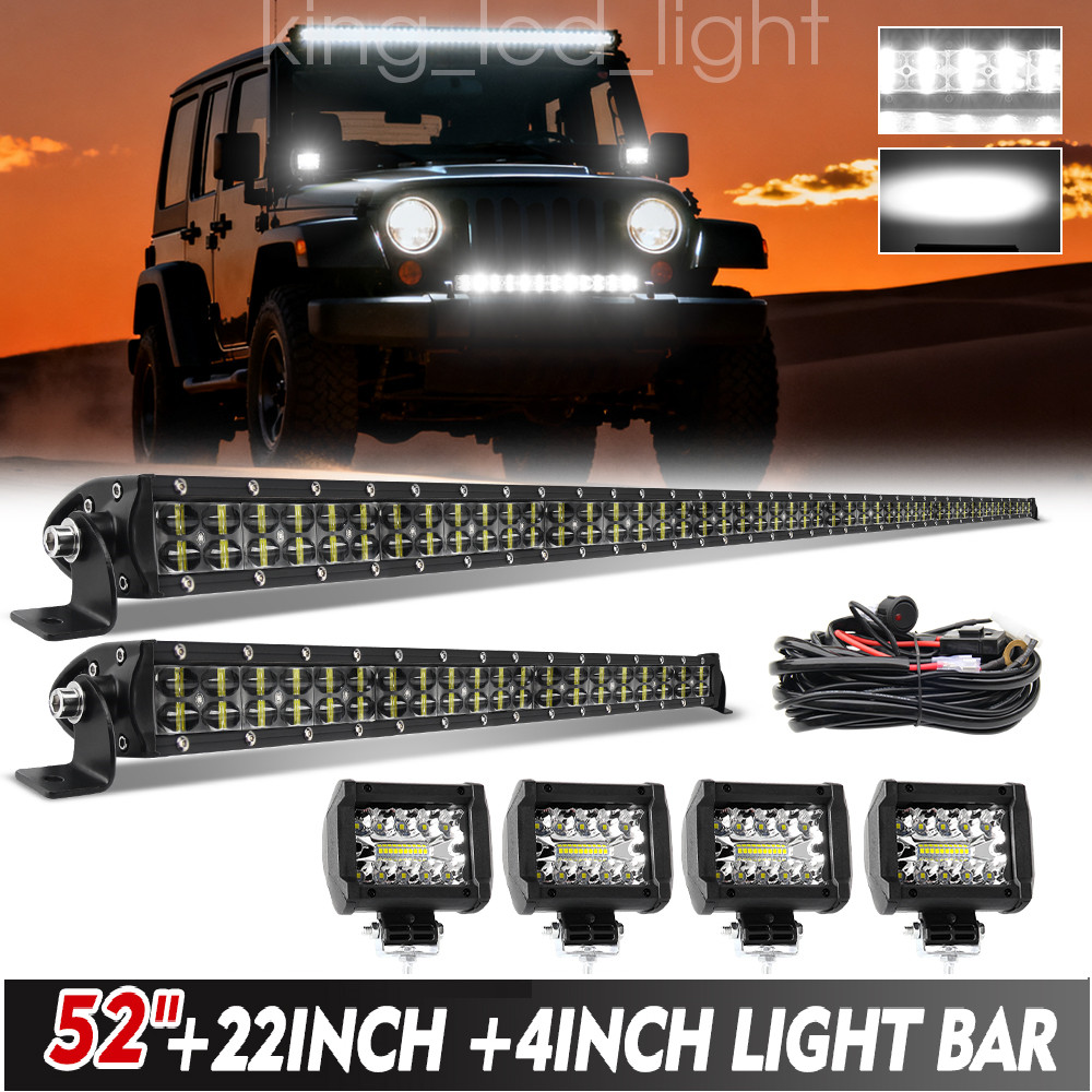 52” 1200W LED Light Bar + 22”+ 4″ Pods Combo Kit for Jeep Wrangler JK TJ CJ JL