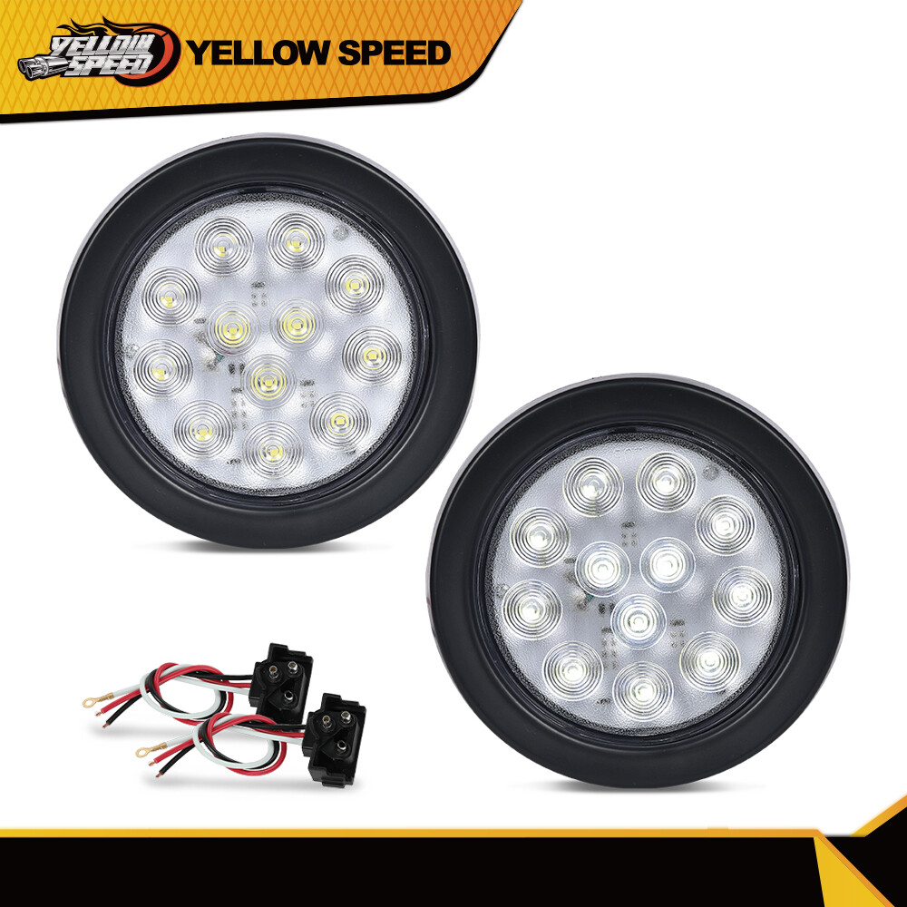 4 Inch Round 24 LED Reverse Backup Tail Lights Trailer Truck Clear Lens 12V 2pcs