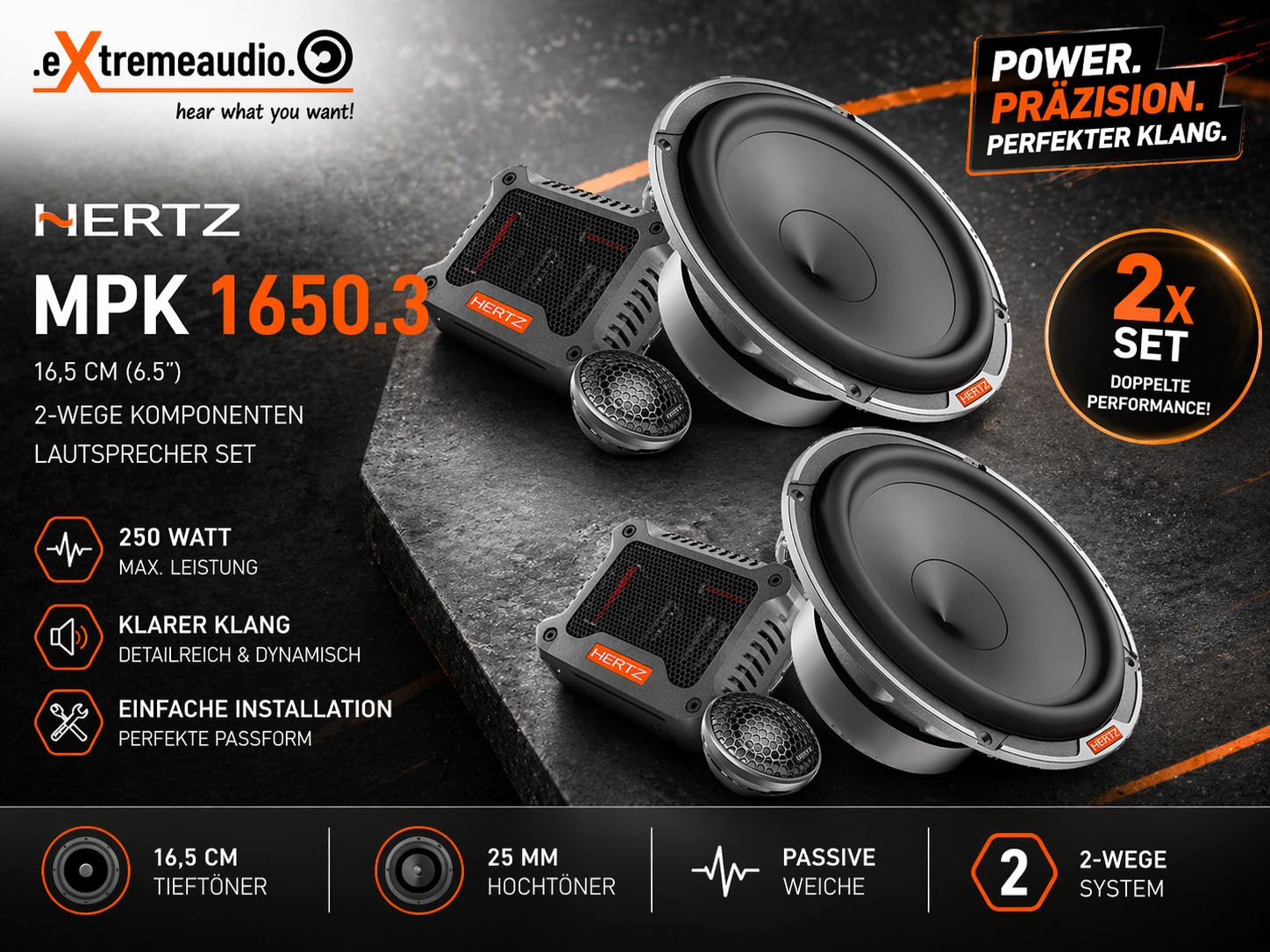 Hertz MPK 1650.3 Set 2-way 16.5 cm (6.5″) speaker component system 250 watts