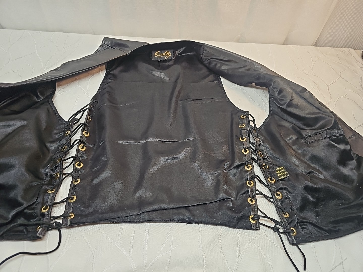 Scully Since 1906 black leather motorcycle side laces button-snap Closure Sz L”