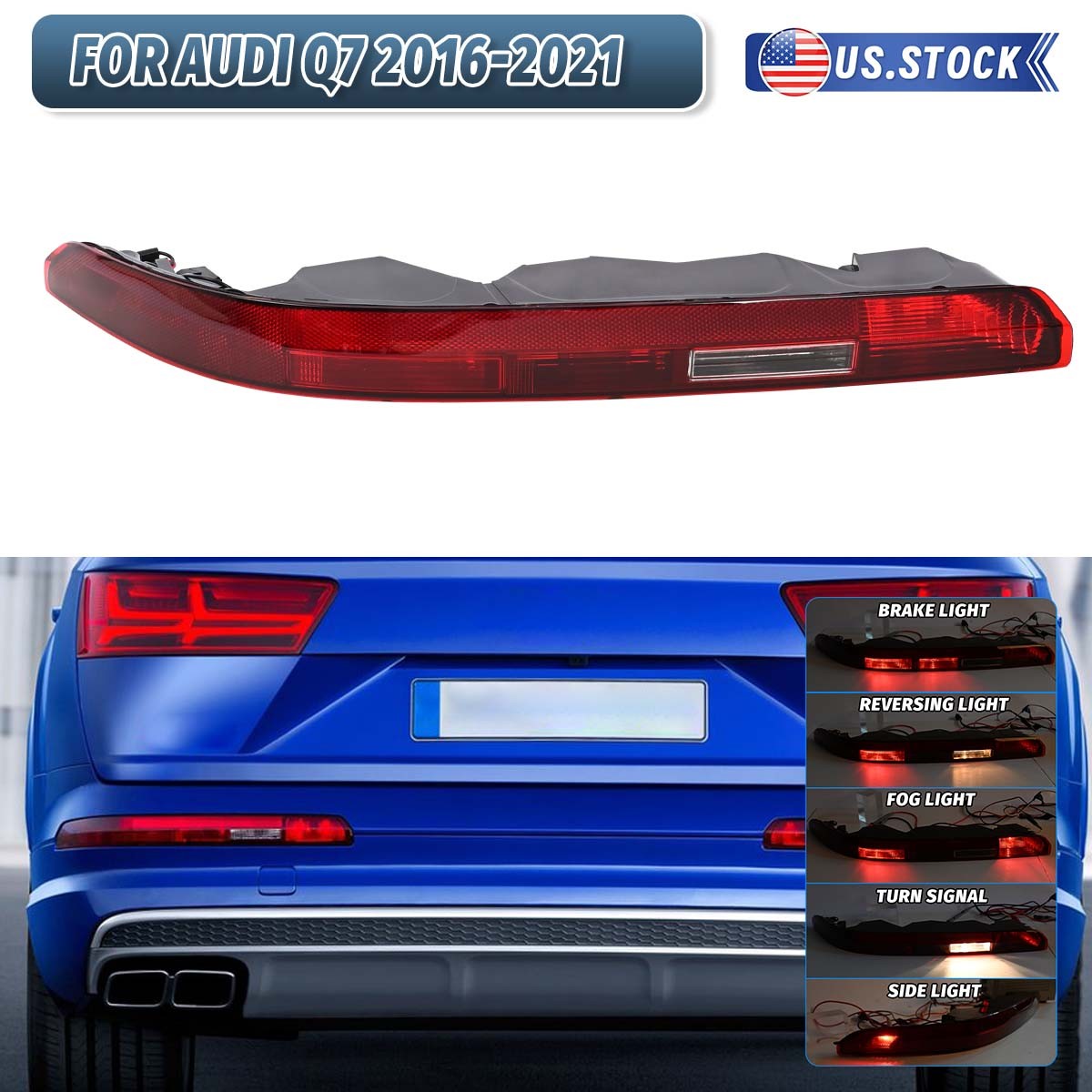 For Audi Q7 2016-2020 Left Rear Bumper Stop Lamp Light Reflector 4M0945095A AB