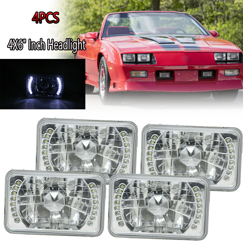 4PCS 4X6″ Inch Chrome Crystal White LED Semi-Sealed Square Headlights Headlamps