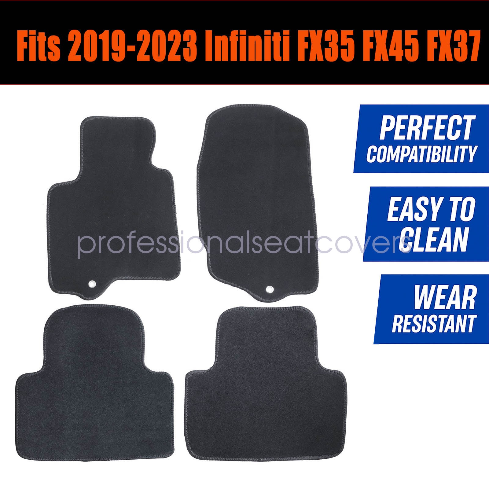 Front & Rear Floor Mats Carpet Velour 4PCS For 2009-2017 Infiniti FX35/FX50/QX70