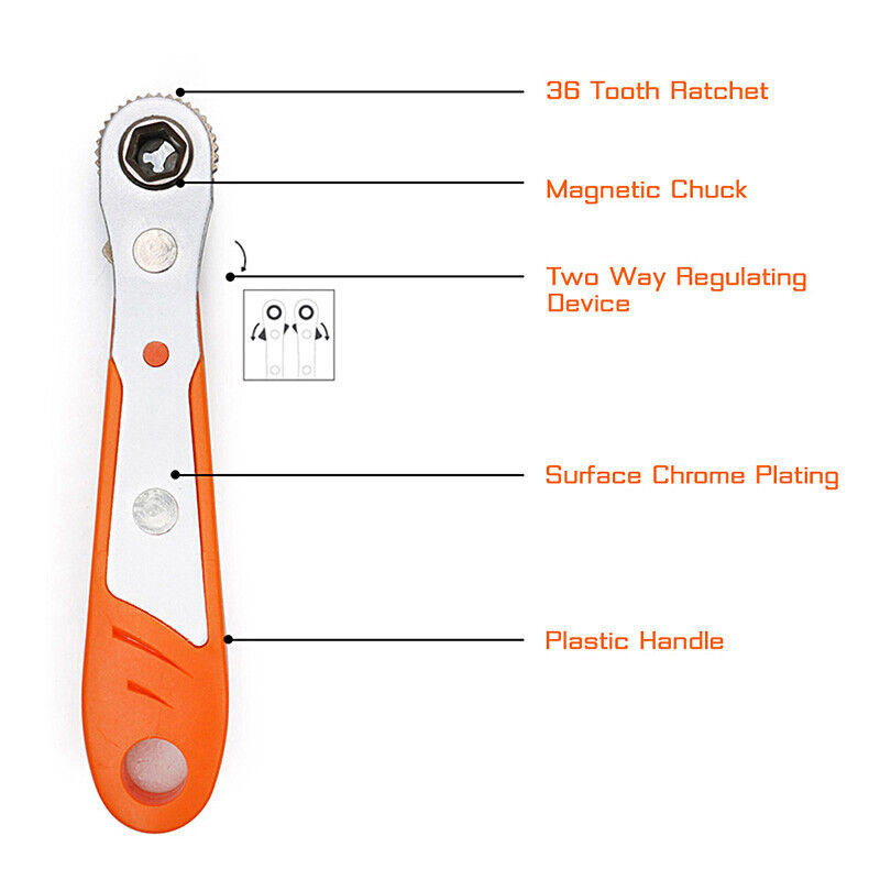 Ratcheting Right Angle Screwdriver Hex Drive 90 Degree Offset + 10pcs Bits Set