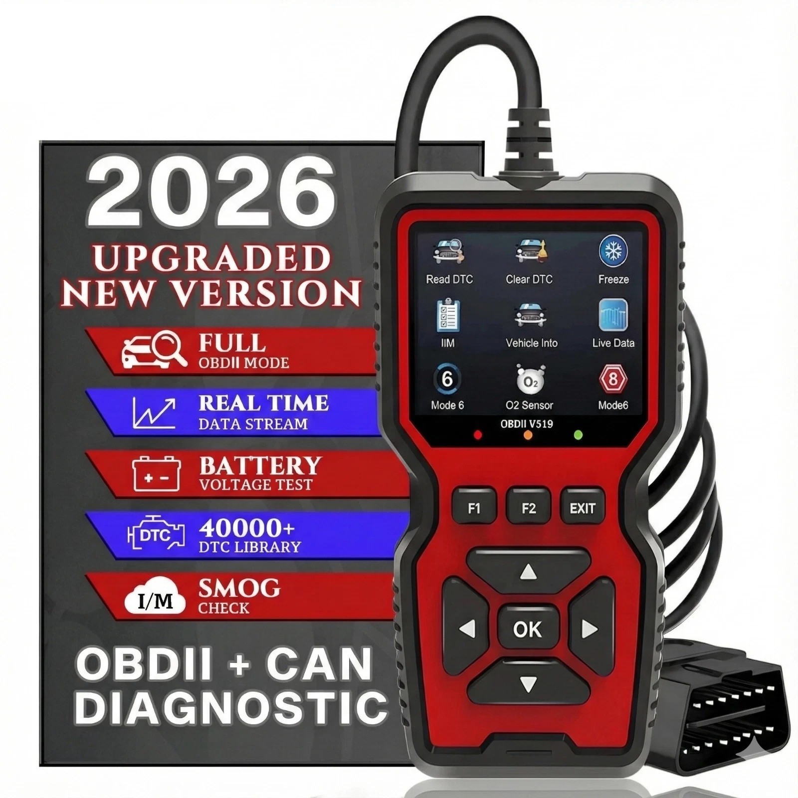 Professional OBD2 V519 Scanner – 2026 Upgraded OBDII + CAN Code Reader