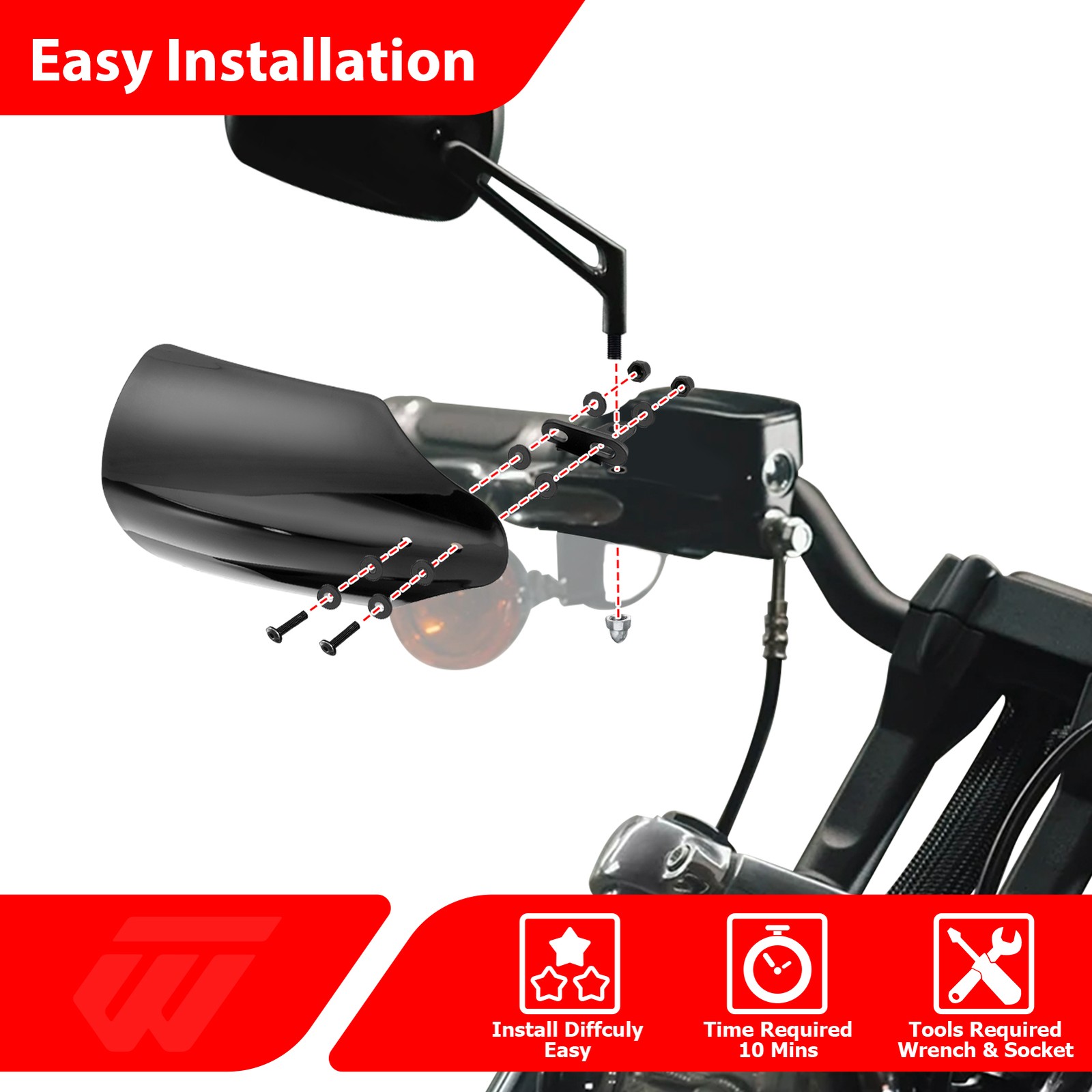 Steel & ABS Plastic Handlebar Handguards For Harley Softail Dyna Street Fat BoB