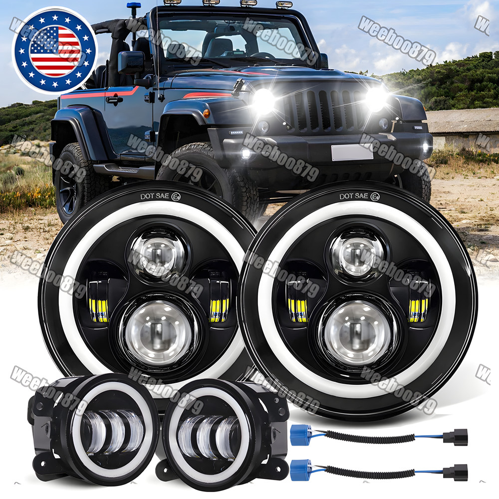 2007-2017 Fit for Jeep Wrangler JK LED Kits DOT 7″ Headlights Fog Lights Turning