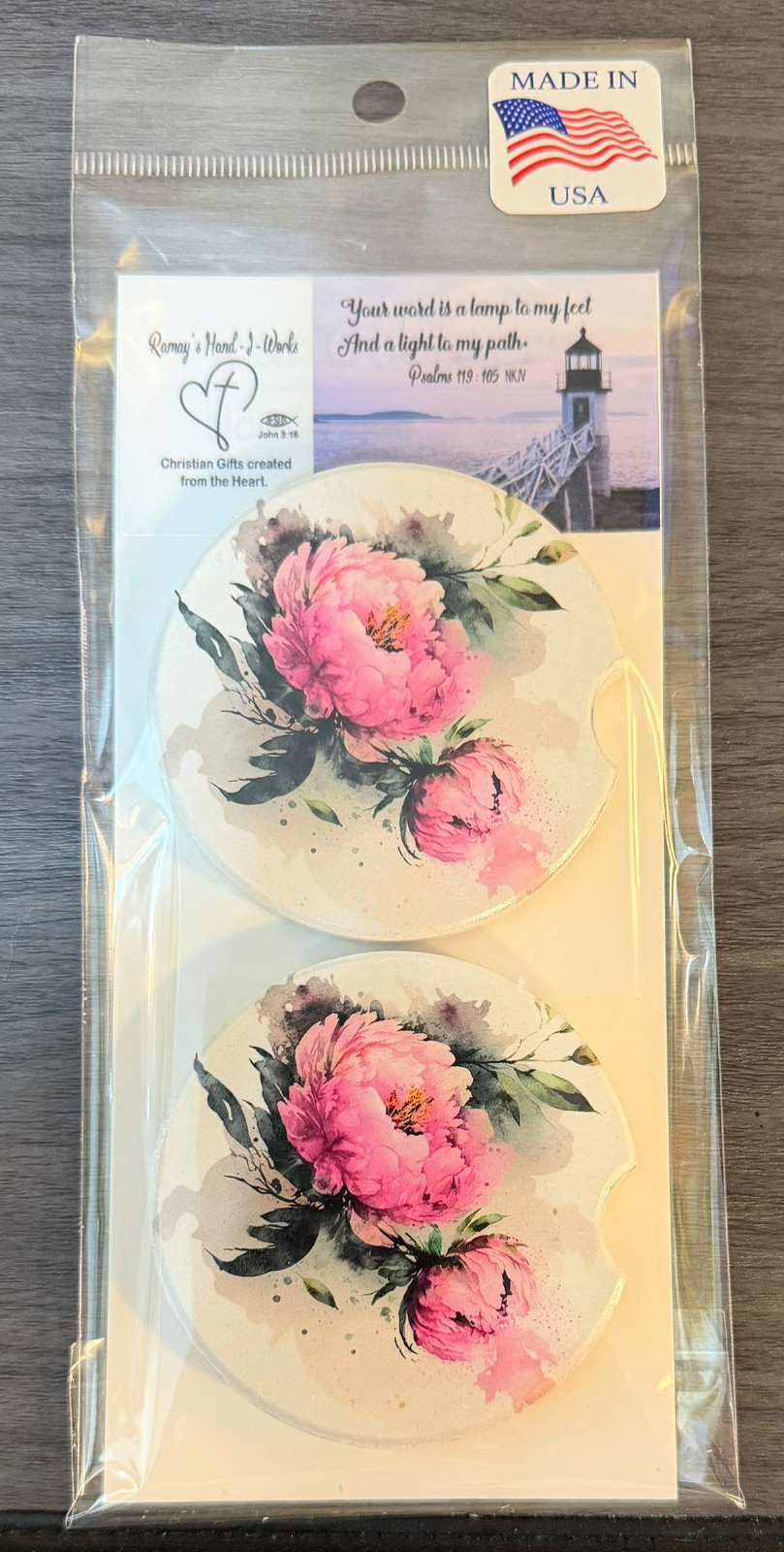 Pink Flowers Custom Ceramic Car Coasters Absorbent Set of (2) 2.60″ Cup Holders