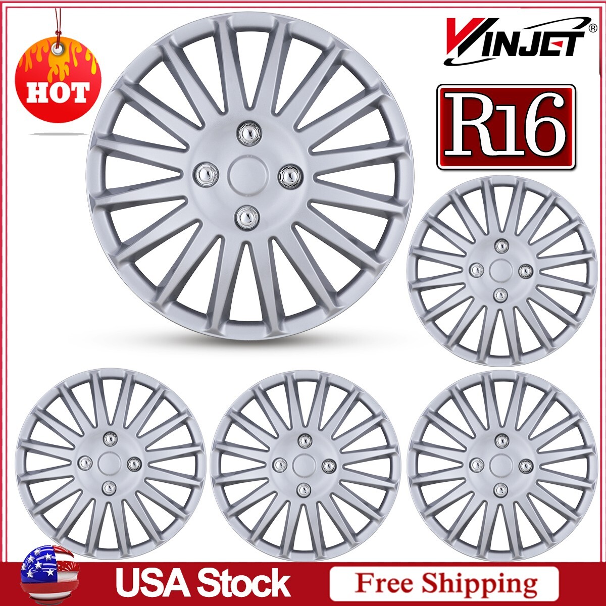 16″ Set of 4 Wheel Covers Full Rim Snap On Hub Caps fit R16 Tire & Steel Wheels
