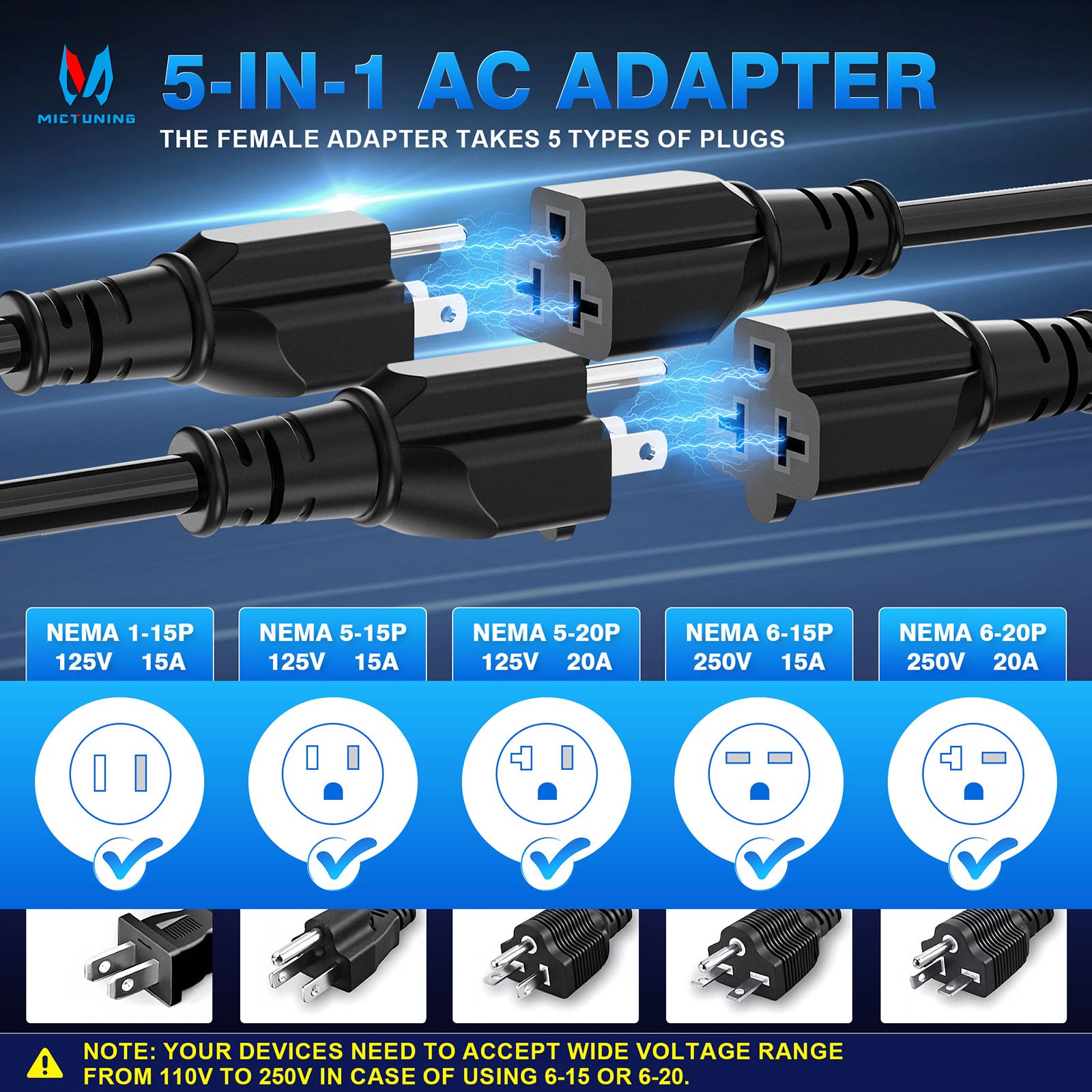 5-in-1 AC Port Plug 20A RV Shore Power Inlet Plug T-Blade Adapter with Hole Saw