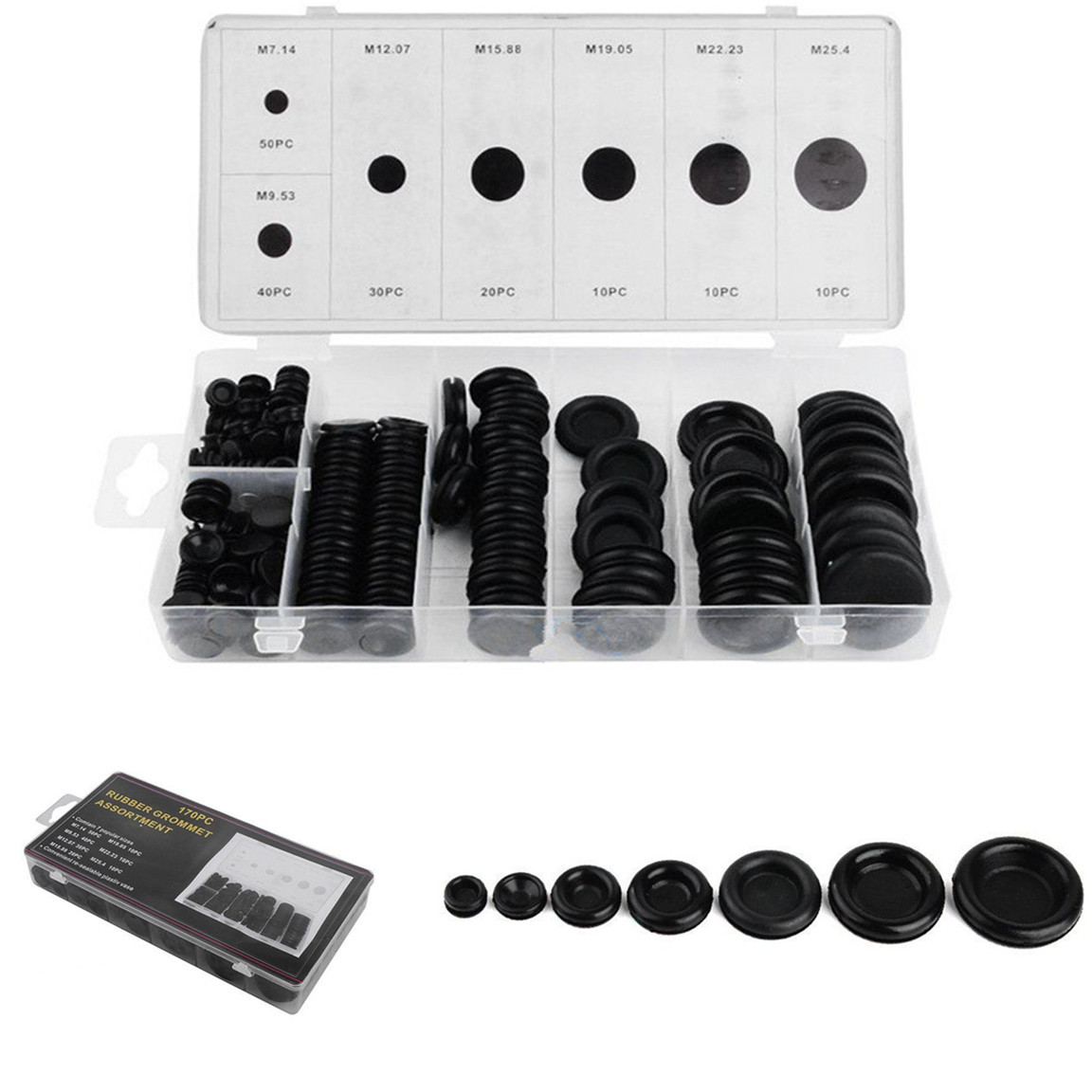 170Pcs 7 Sizes Mixed Auto Car Black Rubber Grommet Seals Firewall Hole Plug Set