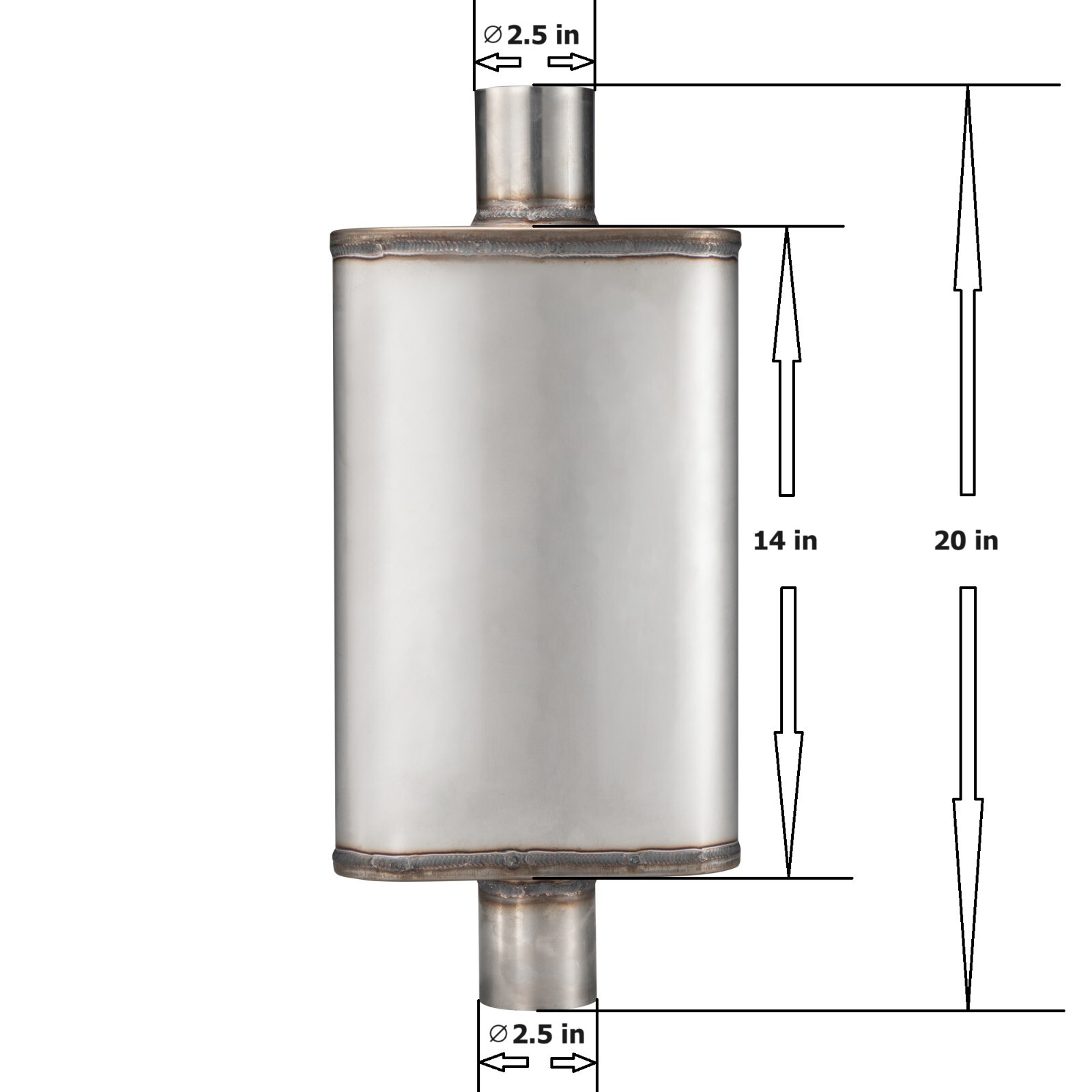 Muffler 2.5″ Center In / 2.5″ Center Out Moderate Sound Original Color