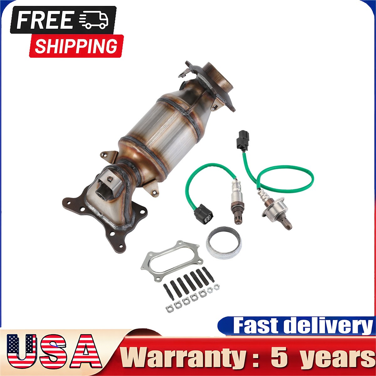Front Manifold Catalytic Converter Kit Oxygen Sensor Included Bolt-on Connection