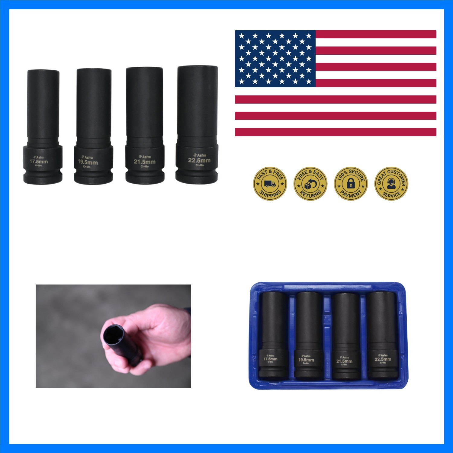 s 78204 4-Piece 1/2″ Drive 1/2 Size Thin Wall Lug Nut Socket Set – 17.5-22.5mm