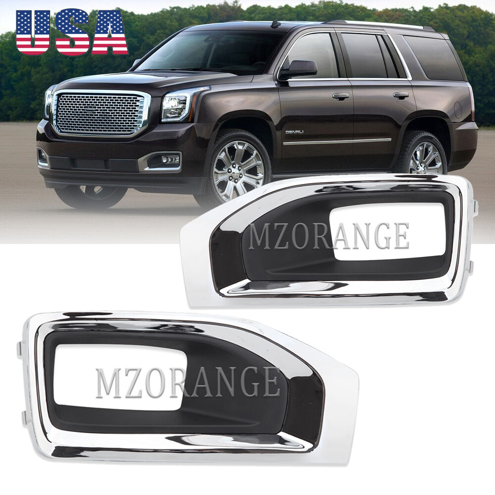 Pair Fog Light Lamp Cover Frame Bracket w/Chrome Trim For GMC Yukon XL 2015-2020