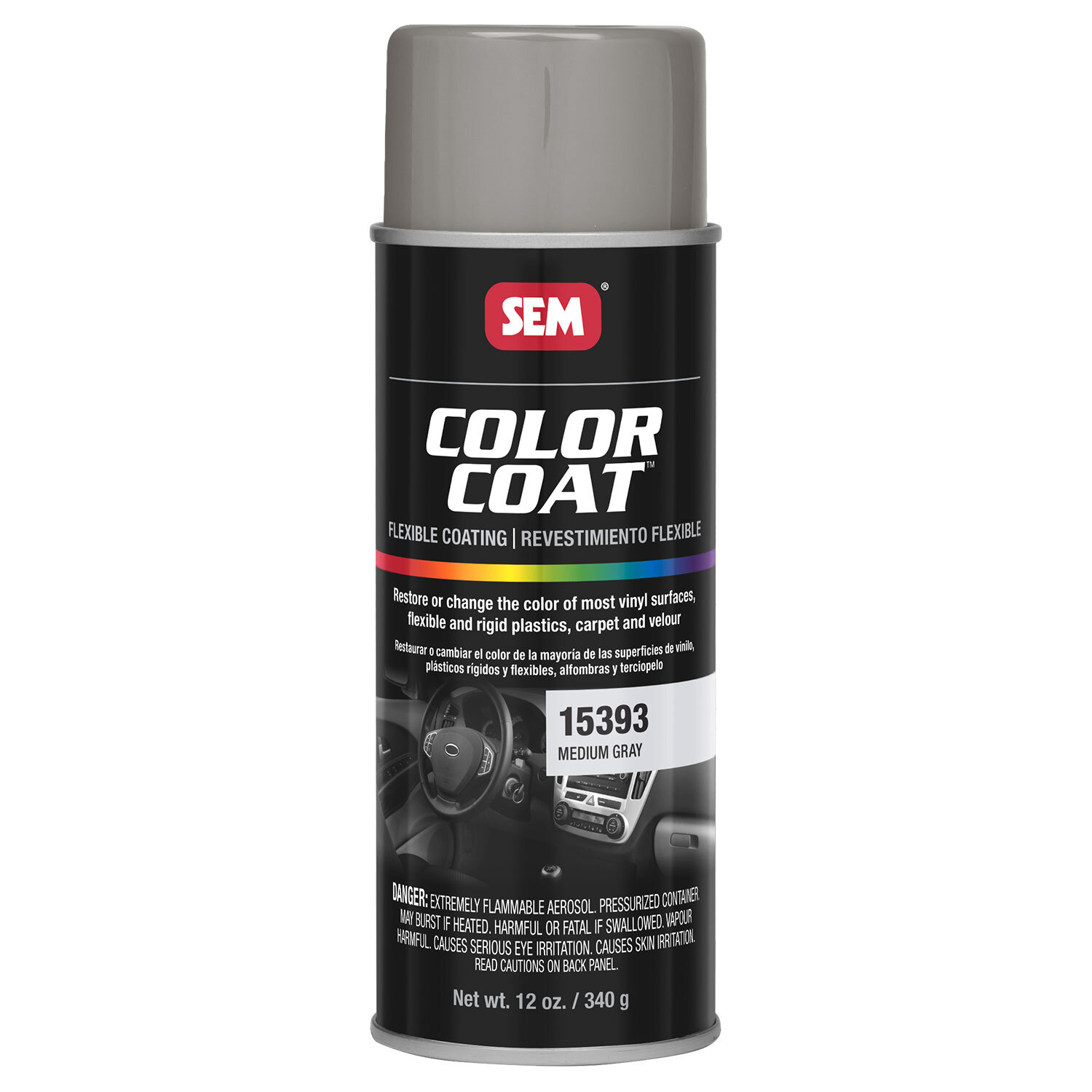 SEM COLOR COAT Paint Carpet Plastic Vinyl Flat Medium Gray Aerosol 12 oz. 15393
