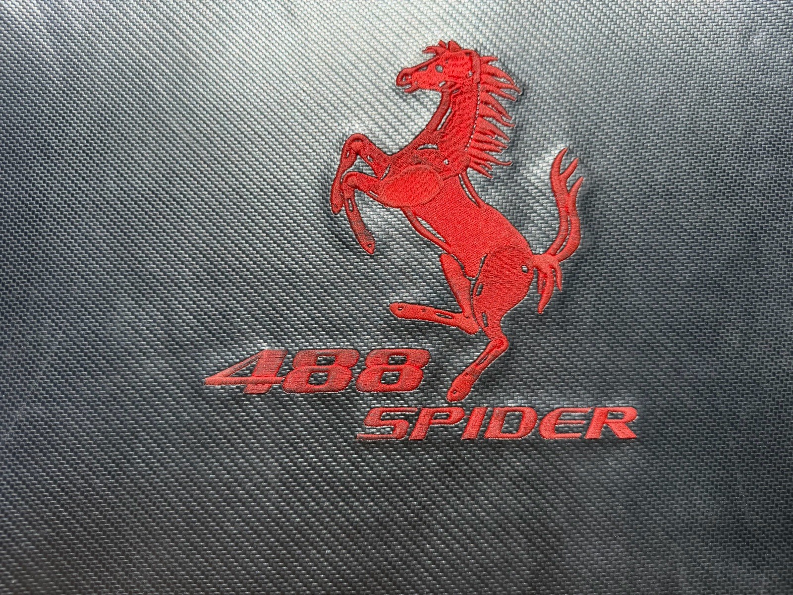 Ferrari 488 Spider Custom Floor Mats Set Of 2 Carbon Fiber Look Red Trim