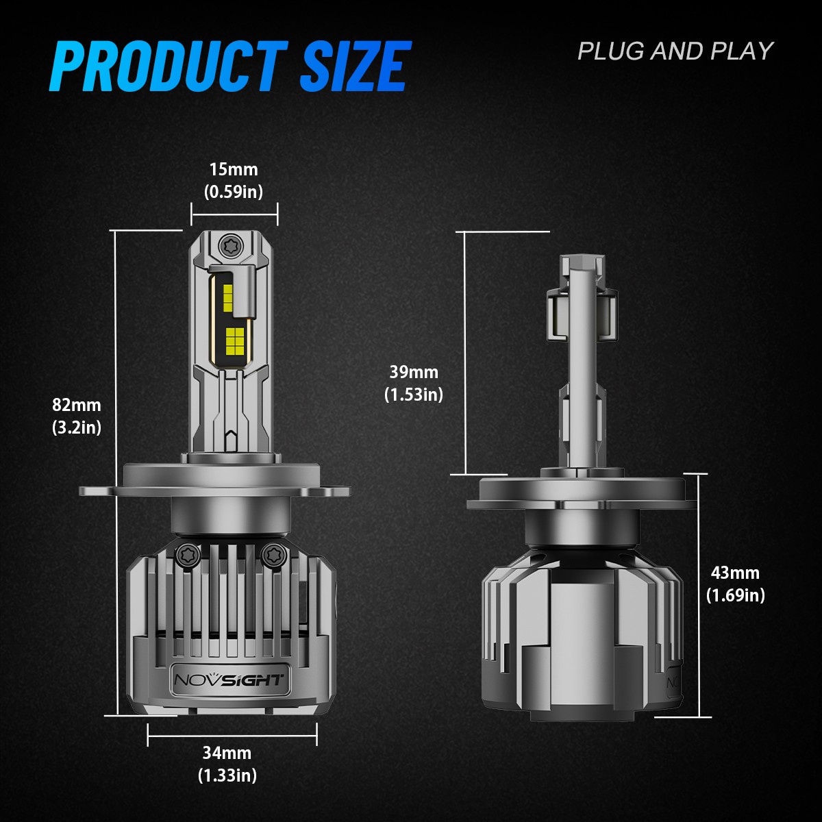 NOVSIGHT H4 9003 LED Headlight Bulbs Kit High Low Beam 180W 36000LM 6500K Canbus