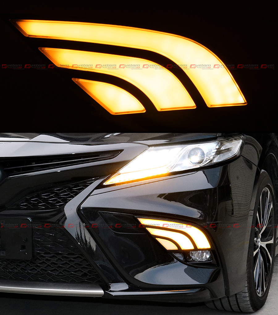 FOR 18-20 TOYOTA CAMRY SE XSE FOG LAMP LIGHT + WHITE & AMBER LED DRL BEZEL COVER