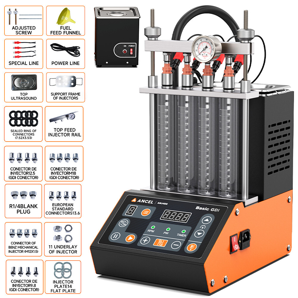 ANCEL ANJ400 Car Ultrasonic Fuel Injector Cleaner Tester Machine Tool 4 Cylinder