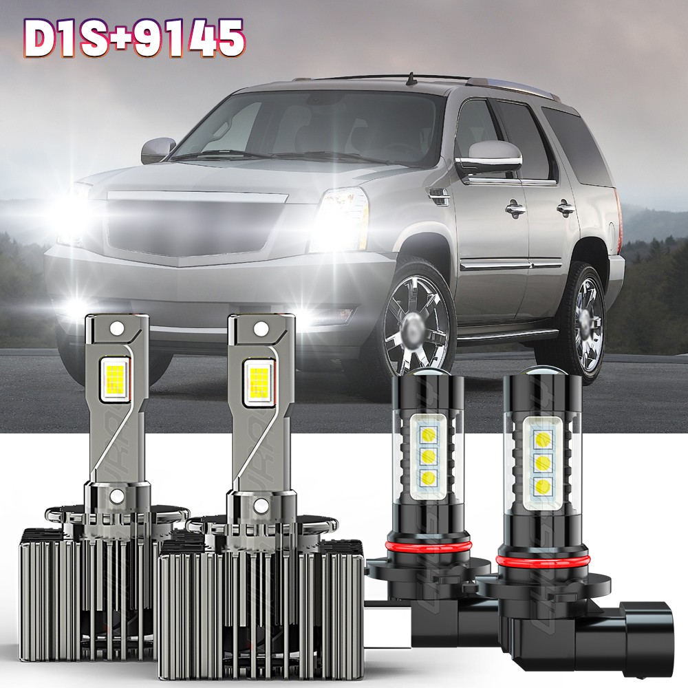For 2007-2013 Cadillac Escalade LED Headlight Low Beam+Fog Light Bulb D1S 9145