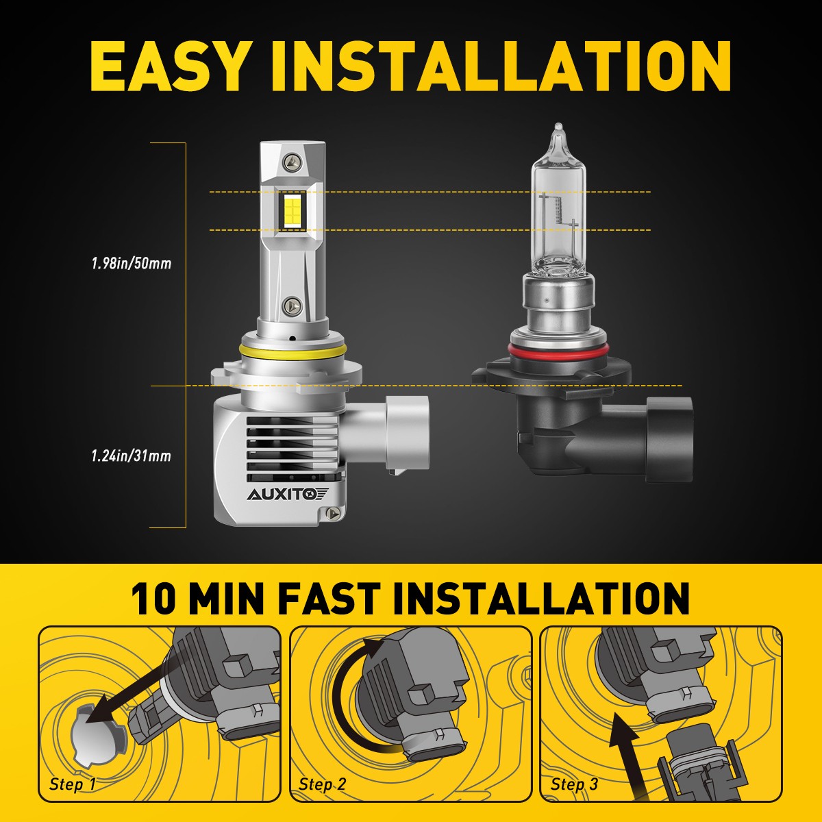 HB3 AUXITO 9005 LED BULBS Beam Headlight 20000LM High Fanless Super Bright White