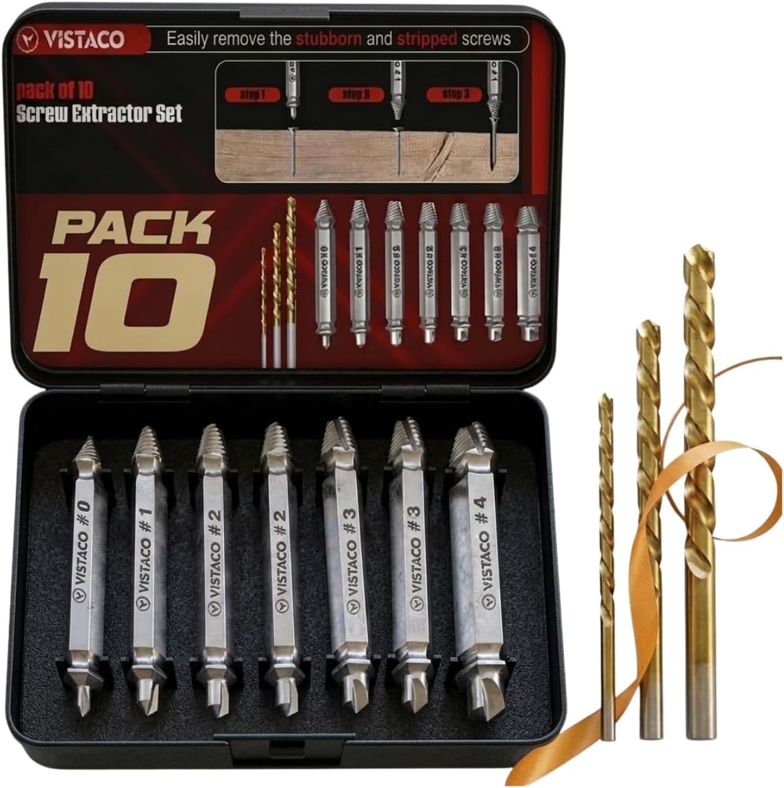 10-Piece Screw Extractor Set: Effortless Extraction for Stripped & Broken Bolts