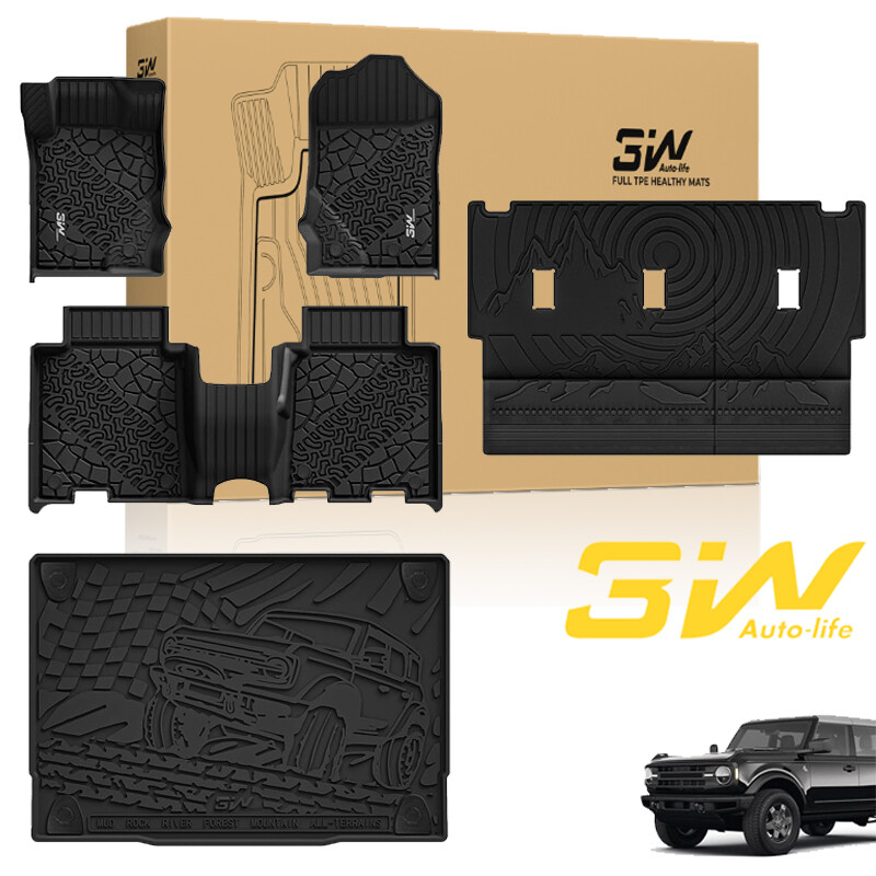 3W Car Floor Mats For Ford Bronco 4 Door 2021-2024 TPE Floor Liner Fit Bronco