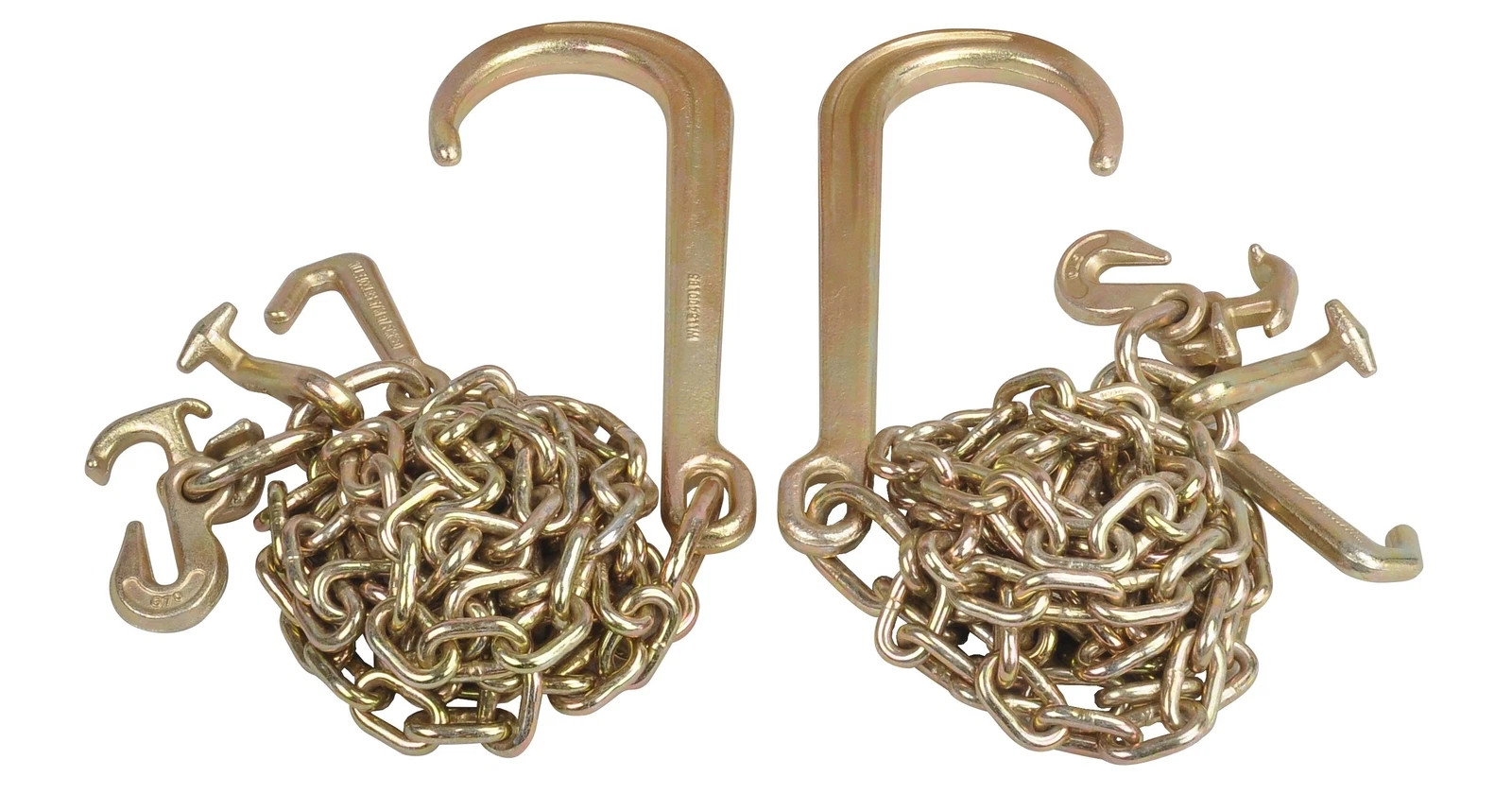 2PCS G70 5/16” x 10FT Tow Chain Long Shank J Hook w/ R T J & Grab Towing Hook