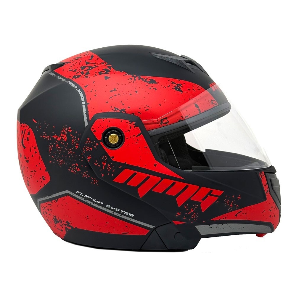 MMG Adult Motorcycle Modular Full Face Helmet Flip up Visor (Black/Red, XL)