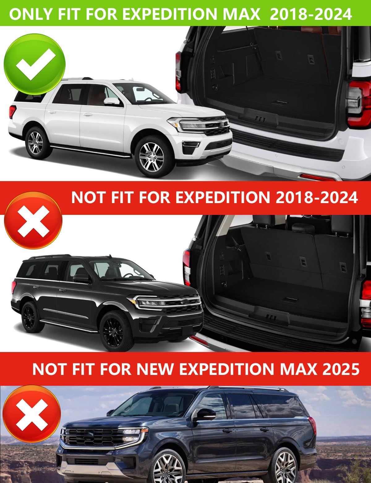 Cargo Mat Backrest Mat for 2018-2024 Ford Expedition Max/Lincoln Navigator L