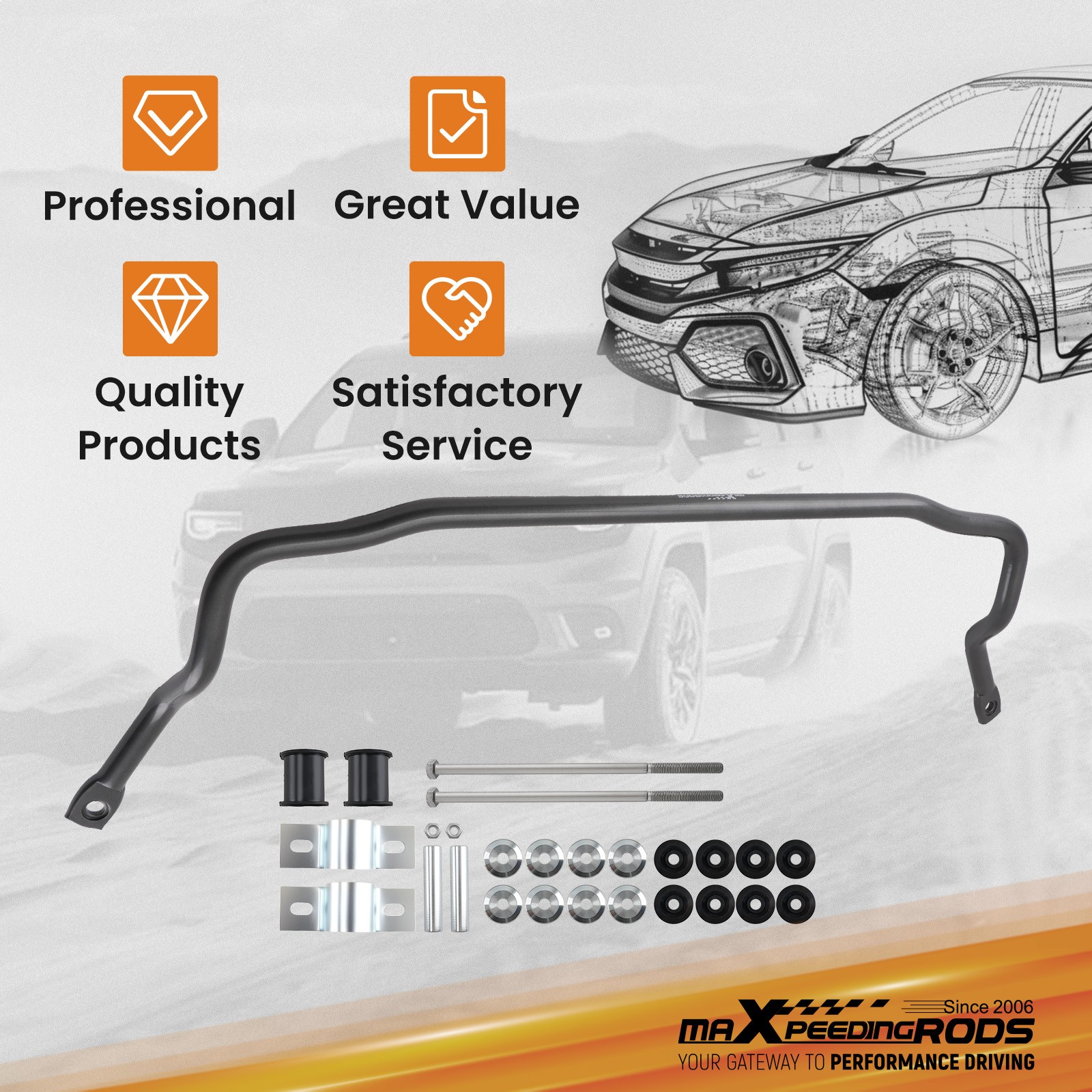 1-1/8″ Front Sway Bar Kit For Chevy Chevelle Cutlass GTO 1964-1977 for GM A-Body