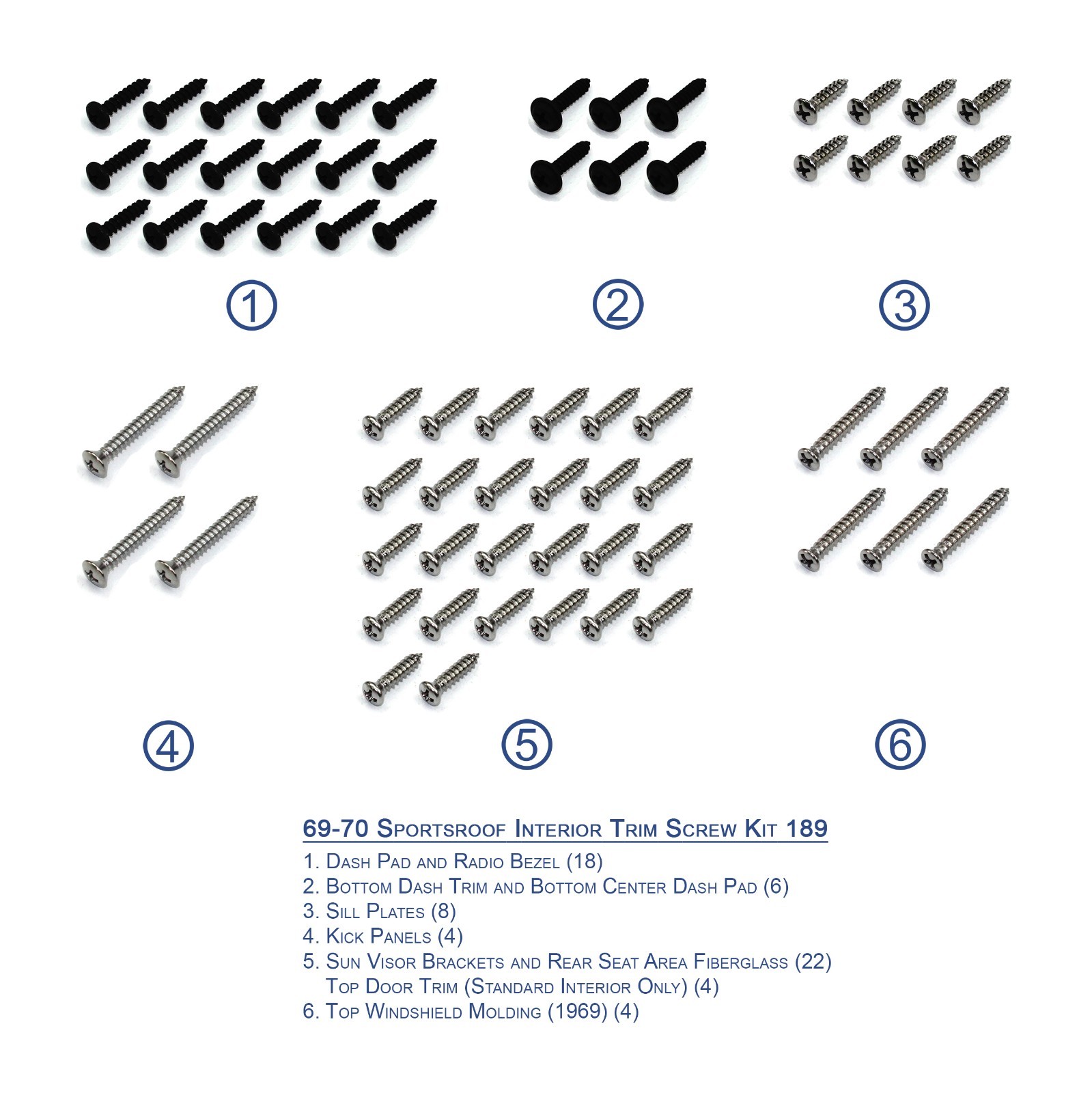 Mustang Screw Kit Interior Fastback 1969 – 1970 – Pony Enterprises