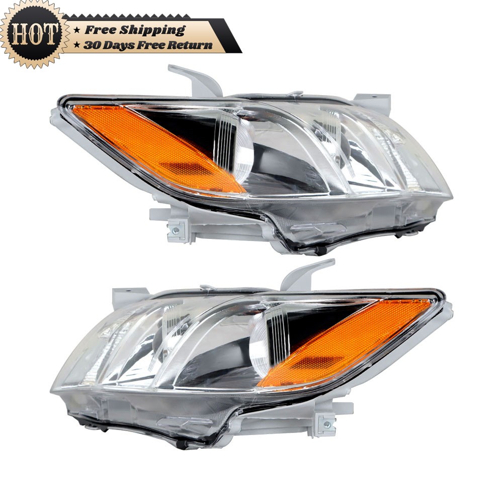 Silscvtt Left+Right Side Headlights For Toyota Camry 2007 08 2009 Chrome Housing