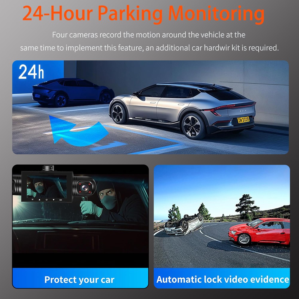 360° 4 Channel HD 1080P Car Dash Cam Front and Rear Inside Left Right + Camera