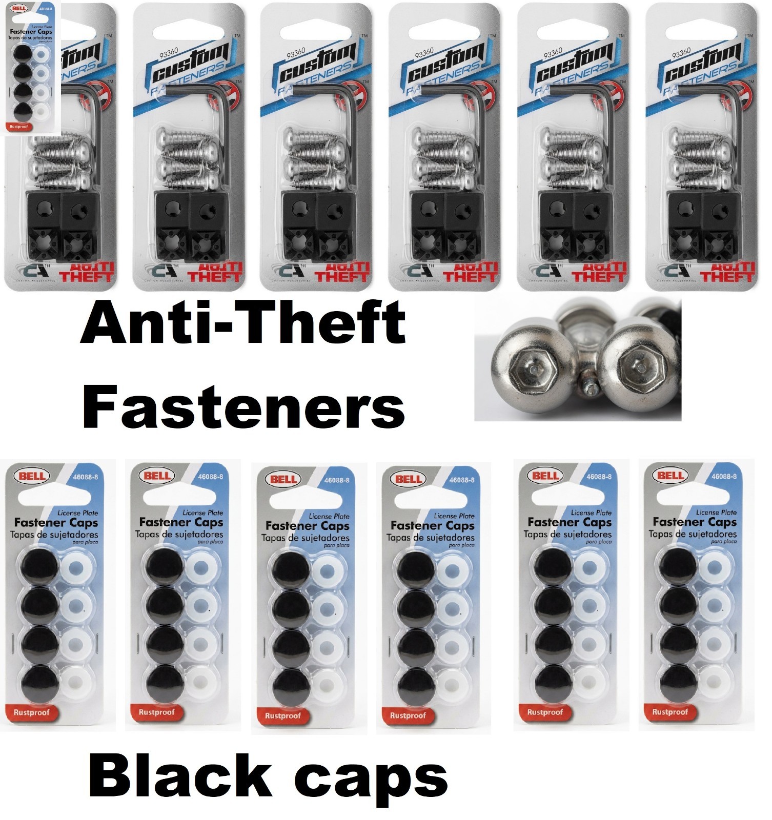 License Plate Anti-Theft Stainles Steel Fasteners Car Locking Screws & Black Cap