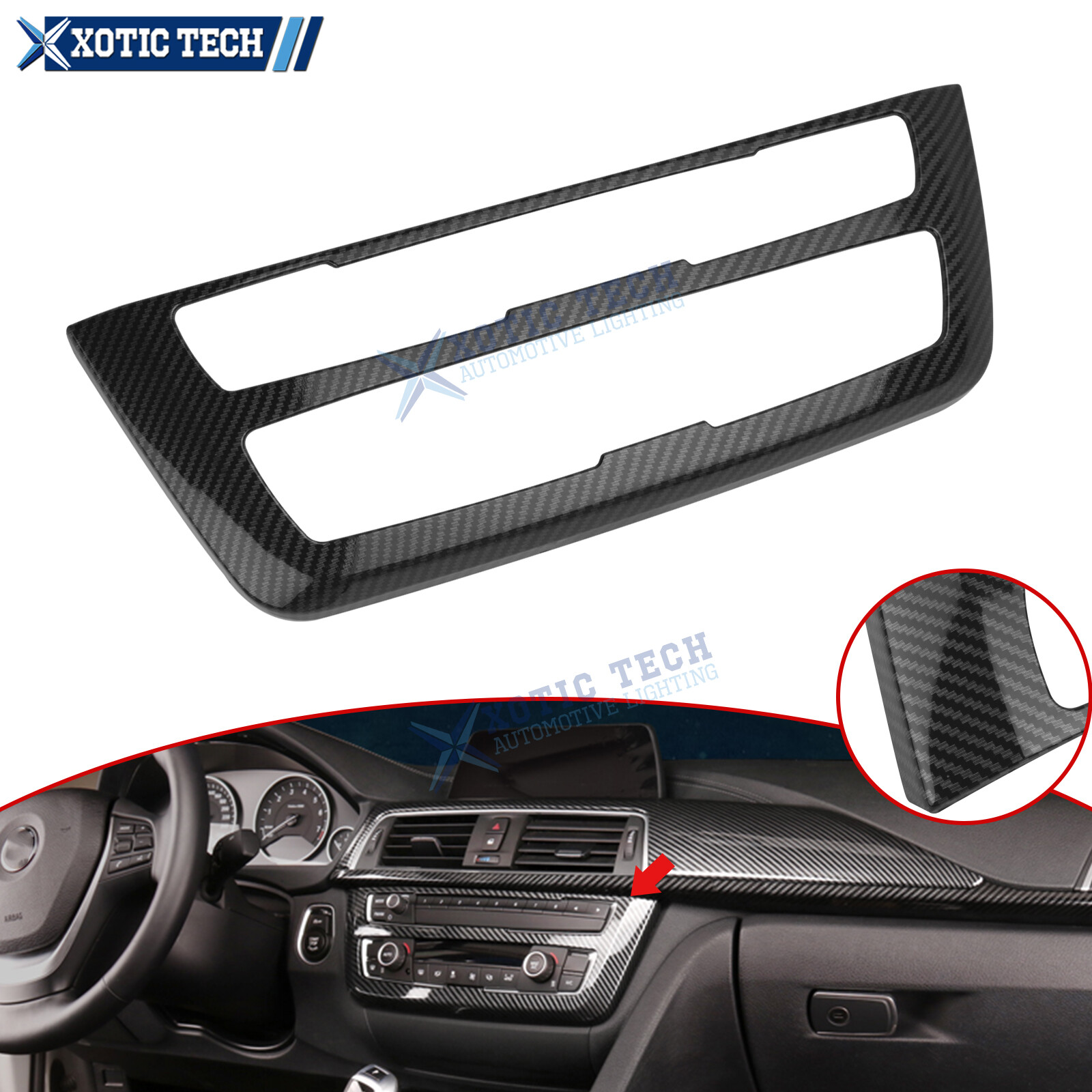 1x Carbon Fiber Center AC & CD Panel Frame Trim Cover For BMW 3 4 Series F30 F31