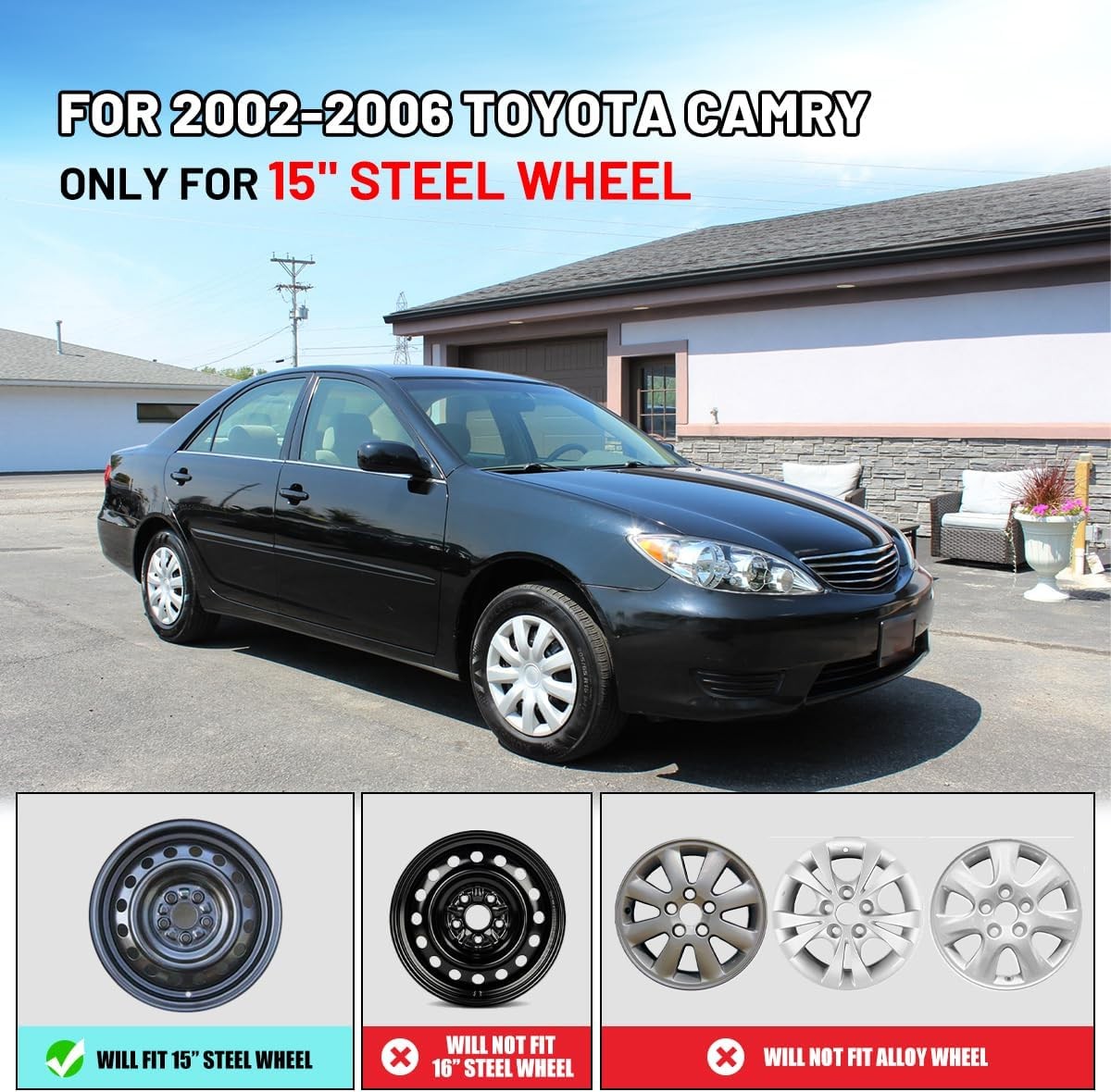 15″ Wheel Covers Hubcap Snap On Lacquer For 2002-2006 Toyota Camry Set Of 4