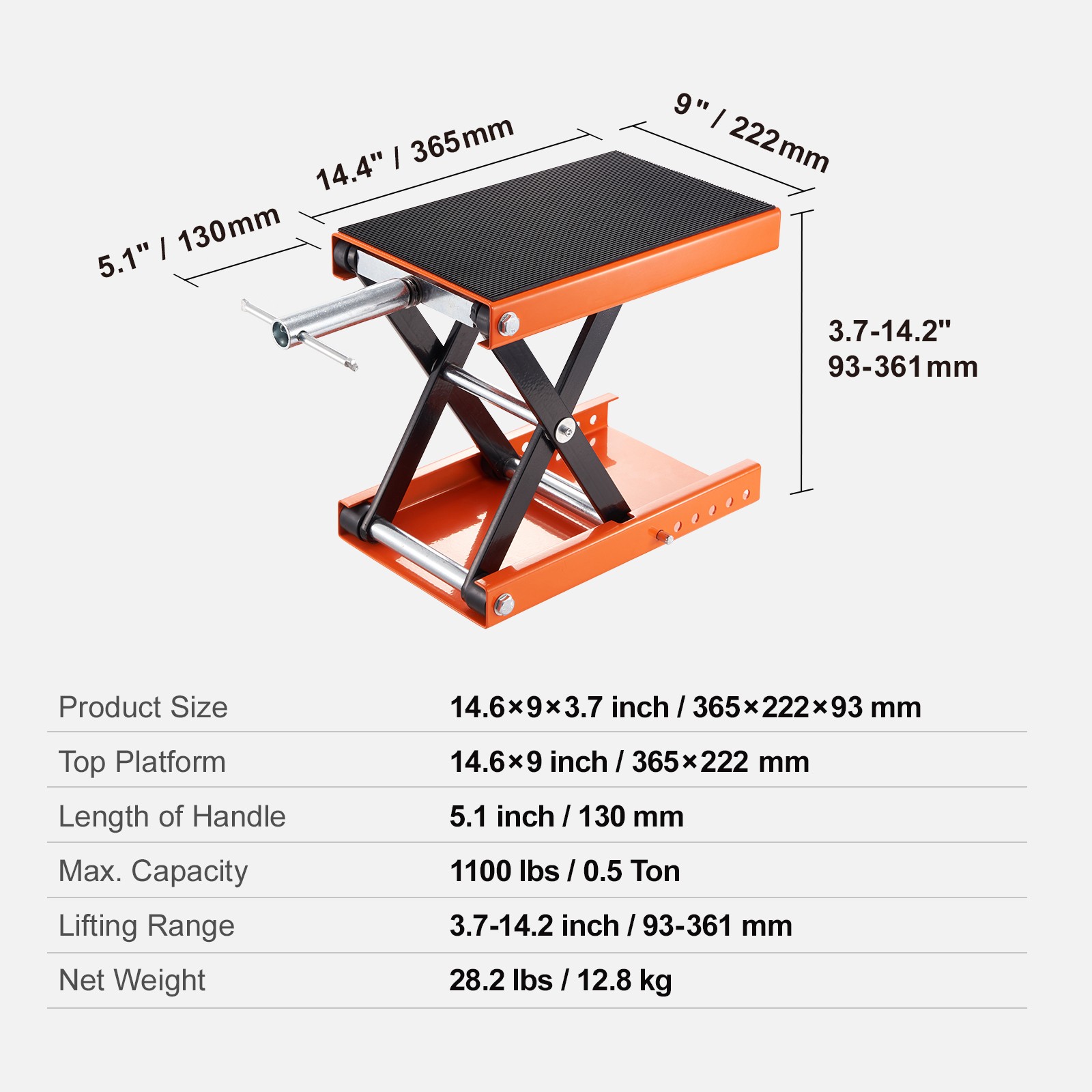 VEVOR Motorcycle Scissor Jack Lift 1100 lbs Wide Deck Hoist Stand for ATVs Bike