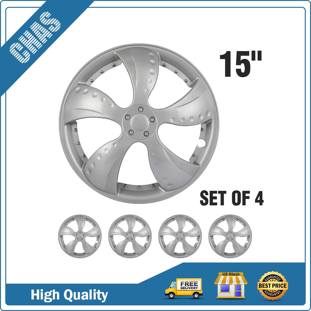 15″ Set of 4 Silver Wheel Skins Rim Wheel Hub Caps Covers For R15 Tire & Rim