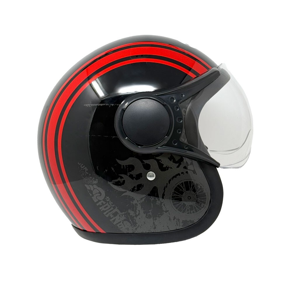 MMG Motorcycle Open Face Helmet Model 37 (Black/Red Graph, Medium)